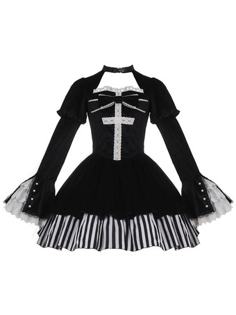   Robes Gothiques Lolita Volants Rayures Noir Déguisement  