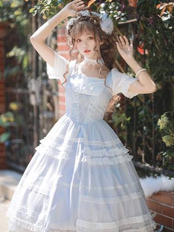 スウィートロリータドレス ポリエステル 半袖 フリルワンピース
