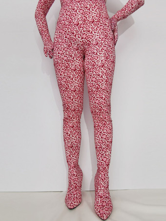 レディース パンツ シューズ ヒョウ柄 ウェッジヒール 伸縮性 サイハイブーツ