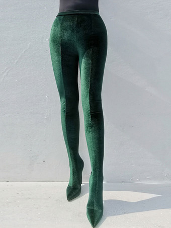 女性の弾性パンツ靴スエード スティレット ヒール サイハイ ブーツ