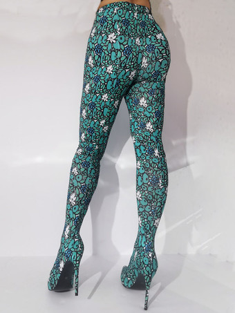 女性用タイハイブーツ ポインテッドトゥ フローラルプリント スティレットヒール 伸縮性パンツシューズ