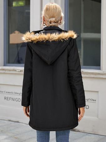 コットン コート ブラック フード付き 冬用 アウターウェア 女性用