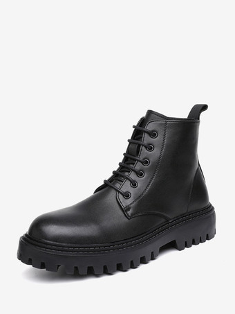 Men's Work Boots Black PU Leather Round Toe Combat Boots