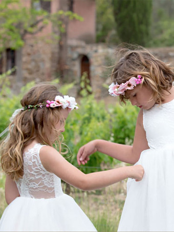 アイボリー フラワー ガール ドレス ポリエステル レース ジュエル ネック ノースリーブ 誕生日パーティー ドレス