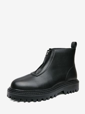 Black Pu Round Toe Chelsea Ankle Boots