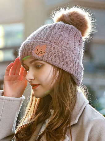 ラクダ色 女性の帽子ファッション ポンポン ポリエステル リーフ装飾かわいい冬暖かい帽子