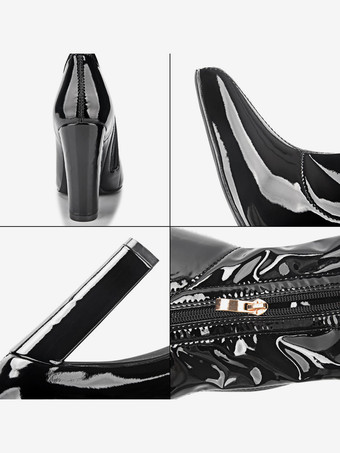 サイハイ ブーツ チャンキー ヒール ポインテッドトゥ PU レザー 女性