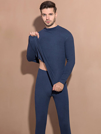 ブルー ホームウェアセット 保温下着 ピンク 冬 ジュエルネック 長袖 カジュアル インドア ポリエステル トップスとパンツ