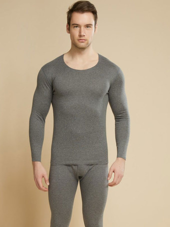 ライトグレー ホームウェアセット 保温下着 ライトグレー ジュエルネック 長袖 冬用 ポリエステル 室内用トップスとパンツ