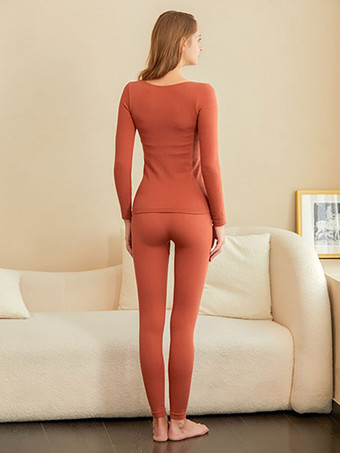 ホームウェアセット 保温下着 ダークレッド ジュエルネック 長袖 冬 リボン ポリエステル デイリー カジュアル トップスとパンツ