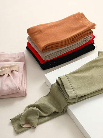 ホームウェアセット サーマルアンダーウェア オレンジ ジュエルネック ロングスリーブ 冬用 アクリル 屋内用トップスとパンツ