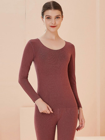 Home Wear Sets Thermal Underwear Black Winter Jewel Neck Long Sleeves Solid Indoor Tops And Pants