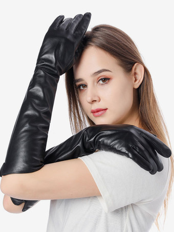 Ladies Warm Heated Winter Leather Waterproof Long Gloves For Women