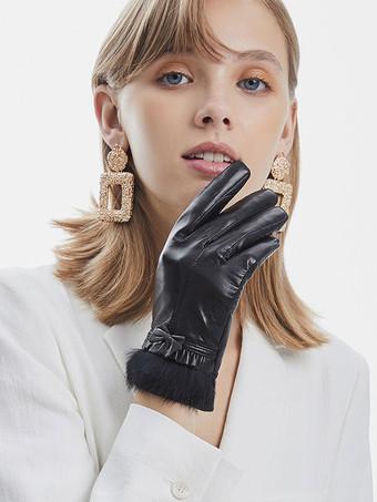 Guantes cortos impermeables de cuero de invierno con calefacción para mujer  con decoración de piel sintética para mujer - Milanoo.com