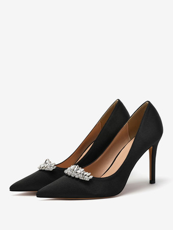 女性用ブライダルシューズ サテン ライトスカイブルー ポインテッドトゥ ラインストーン スティレットヒール ブライダルシューズ