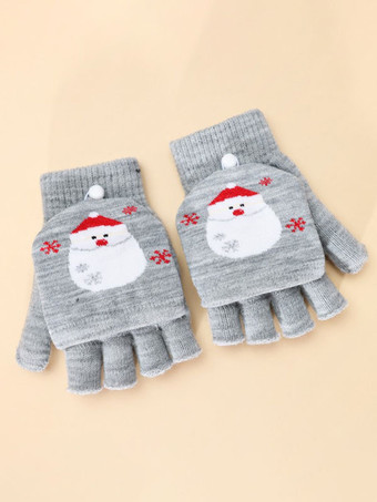 ライトグレー クリスマスの装飾は女性のための短い女性の暖かい加熱された冬の指のない短い手袋を印刷しました