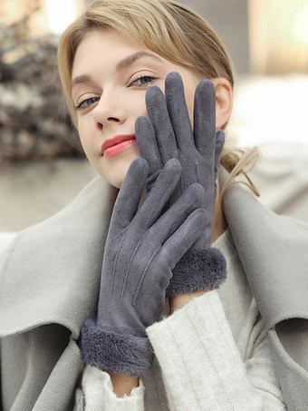 グレイ女性のための女性のどの毛皮の暖かい加熱された冬の手袋