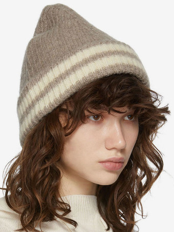 女性のすばらしい縞模様のポリエステル冬の暖かい帽子のための灰色のニットの縞の帽子
