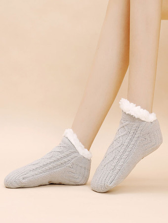 ライトグレー高品質ふわふわニット冬厚く暖かいコージーファジー Calcetines Felpa 床 Invierno 女性靴下
