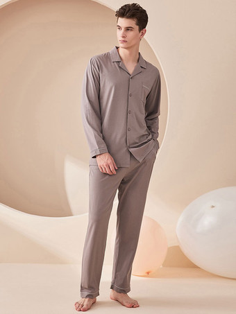 ライトブラウンホームウェア 2ピース ターンダウンカラー 長袖 コットン レディース 冬 暖かい 部屋着