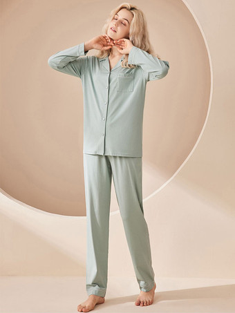 ホームウェア 2ピース ターンダウンカラー 長袖 コットン レディース 冬 暖かい 部屋着