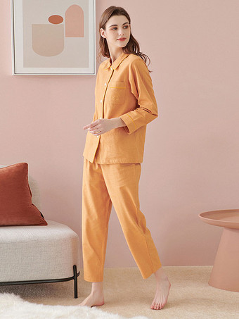 ホームウェア 2ピース ターンダウンカラー 長袖 コットン レディース 冬 暖かい 部屋着