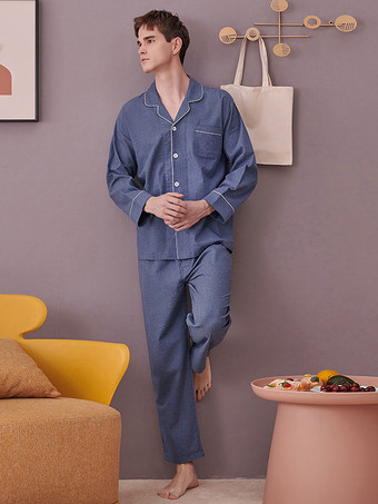 スレートグレー ホームウェア 2ピース ターンダウンカラー 長袖 コットン レディース 冬 暖かい 部屋着