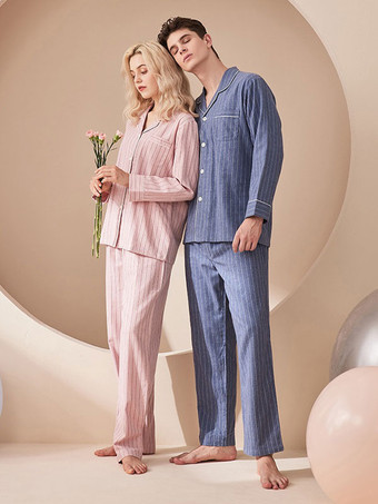 レッド ホームウェア 2 ピース ターンダウン カラー長袖ストライプ服純粋な綿の女性の冬暖かい部屋着