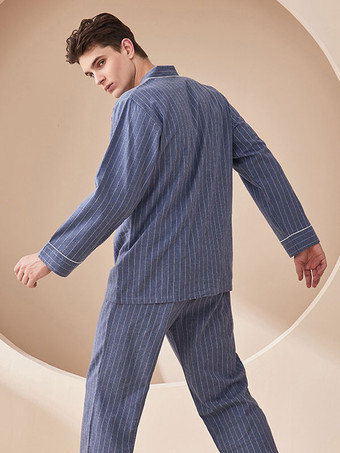 ホームウェア 2 ピース ターンダウン カラー長袖ストライプ服純粋な綿の女性の冬暖かい部屋着