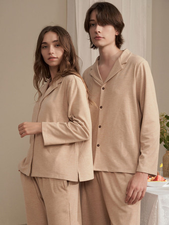 ラクダ色 ホームウェア 2ピース ターンダウンカラー 長袖 ポリエステル 女性 冬 暖かい 部屋着