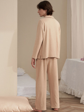 ホームウェア 2ピース ターンダウンカラー 長袖 ポリエステル 女性 冬 暖かい 部屋着