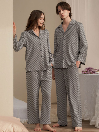 グレイホームウェア 2 ピース ターンダウン カラー長袖チェック柄ポリエステル女性冬暖かい部屋着