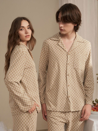 ホームウェア 2 ピース ターンダウン カラー長袖チェック柄ポリエステル女性冬暖かい部屋着