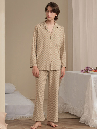 ホームウェア 2 ピース ターンダウン カラー長袖チェック柄ポリエステル女性冬暖かい部屋着