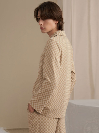 ホームウェア 2 ピース ターンダウン カラー長袖チェック柄ポリエステル女性冬暖かい部屋着