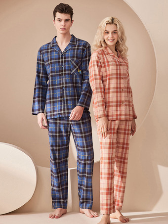 ホームウェア 2ピース ターンダウンカラー 長袖 チェック柄 コットン レディース 冬 暖かい 部屋着