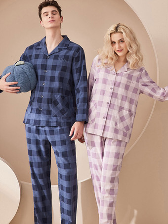 ホームウェア 2ピース ターンダウンカラー 長袖 チェック柄 コットン レディース 冬 暖かい 部屋着