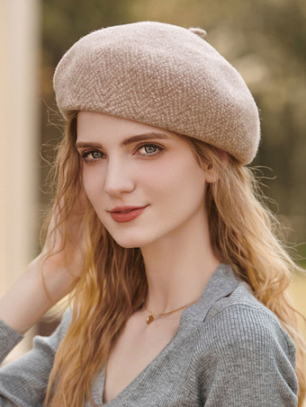 女性のためのベージュの白い帽子実用的なウール ポリエステル ベレー帽