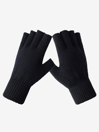 ブラック 女性の手袋指なし冬暖かいニット手袋
