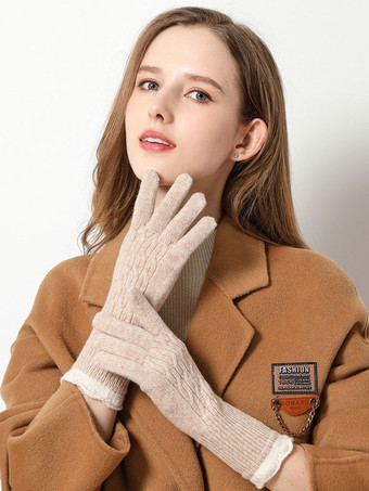 女性用手袋ツートンカラーの冬用暖かいニット手袋