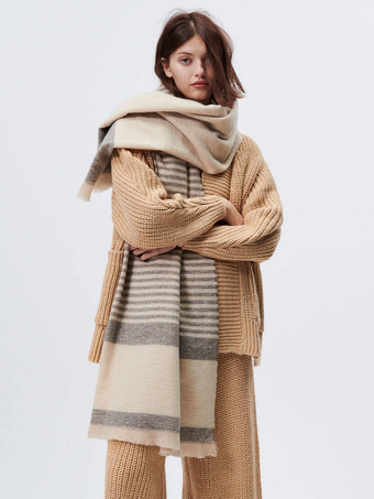 女性のスカーフ ストライプ ポリエステル繊維冬暖かいロング スカーフ