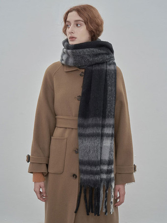 アボカド グリーン スカーフ女性のための魅力的なチェック柄ポリエステル繊維冬暖かいロング スカーフ