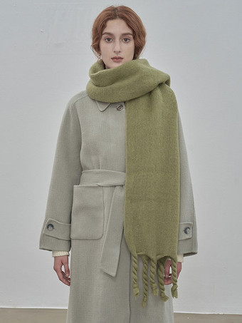 Green Woman's スカーフ 魅力的なフリンジ ポリエステル繊維 冬用 暖かい ロングスカーフ