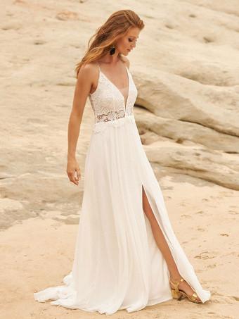 Beautiful Boho Stretch Sleeveless Sweetheart Open Back Wedding Dress Bridal  Gown Simple Aline Removable Cuffs -  Norway