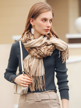 女性のスカーフ魅力的な格子縞フリンジ ポリエステル繊維冬暖かいロング スカーフ