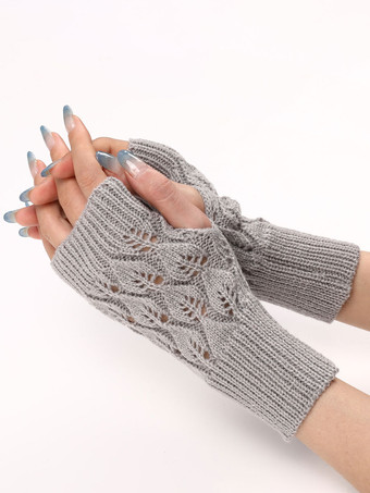 レディース手袋カットアウト指なし冬暖かいニット手袋