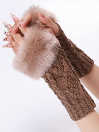 女性ポンポン指なし冬暖かいニット手袋のための手袋