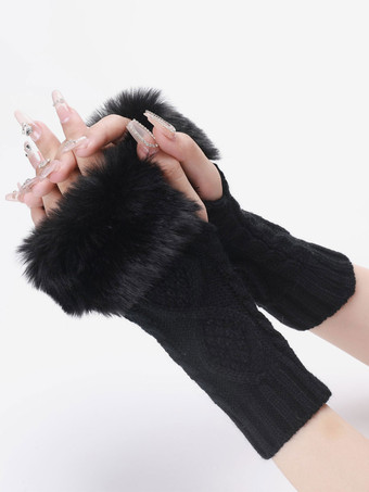 Перчатки для женщин Pom Poms Зимние теплые вязаные перчатки без пальцев