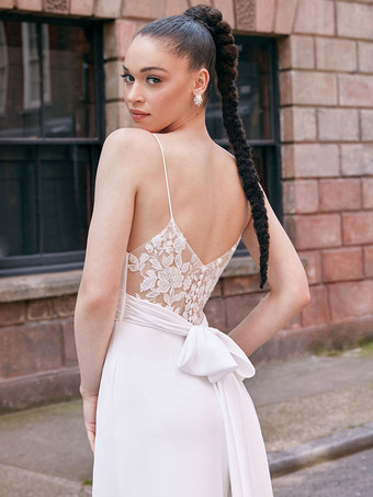 アイボリー ブライダル ジャンプスーツ ポリエステル レース マキシレングス Aライン Vネック ノースリーブ ブライダルドレス 自由なカスタマイズ