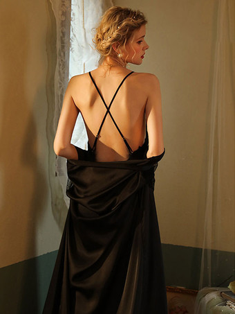 パジャマ 寝間着 ホワイト レース 2ピース Vネック シルク調 ランジェリー